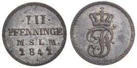 Germany - Mecklenburg-Schwerin 3 pfennige 1841
0,57 g. AU/AU. KM# 285. Mint luster! Rare condition.