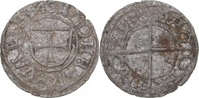 Reval Schilling 1540
0.88 g. F/VF Haljak# 147a. The Livonian Order. Hermann Brüggenei-Hasenkamp., 1535-1549.
