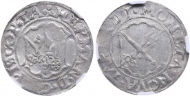 Dorpat ferding ND (1558)
NGC MS 61. Very rare condition. Mint luster. The Bishopric of Dorpat. Hermann II Wesel., 1552-1558. Haljak# 686.