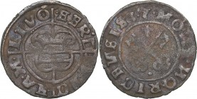 Riga schilling 1537
1.07 g. VF-/VF- The Livonian order. Hermann Brüggenei-Hasenkamp., 1535-1549. Haljak# 296.