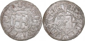 Riga schilling 1500-1509
1.22 g. AU/AU Mint luster. Archbishopric of Riga & The Livonian order. Michael Hildebrand ja Wolter von Plettenberg., 1500-1...