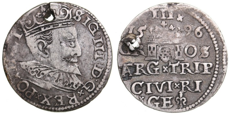 Riga 3 grosz 1596
2,37 g. VF/VF+ The hole. In the Name of the Rulers of Poland-...