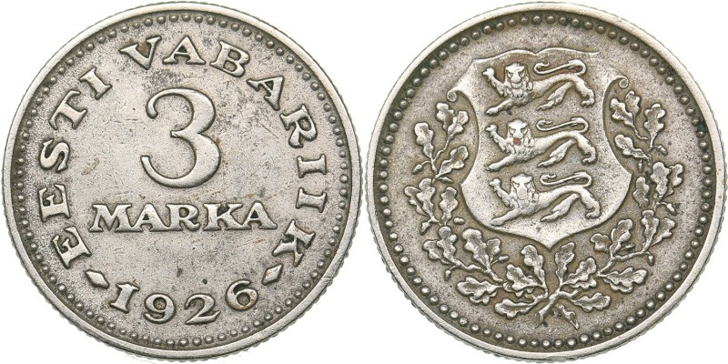 Estonia 3 marka 1926
3.42 g. VF+/VF+ KM# 6. Rare condition. Rare!