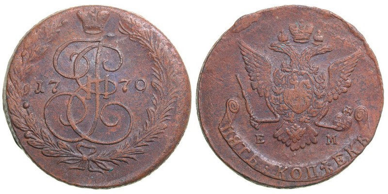 Russia 5 kopeks 1770 EM
56,32 g. XF-/XF- Bitkin# 619.