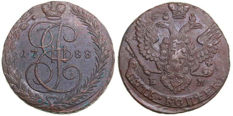 Russia 5 kopeks 1788 EM
48,36 g. AU/AU Bitkin# 635. Rare condition!