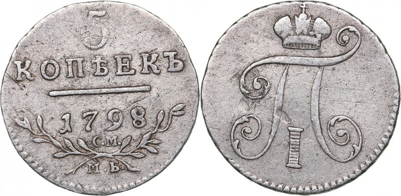 Russia 5 kopeks 1798 СМ-МБ
1.23 g. XF/VF Bitkin# 88.