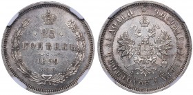 Russia 25 kopeks 1859 СПБ-ФБ
NGC MS 62. Mint luster. Rare condition. Bitkin# 131 R. St. George with a coat. Rare!