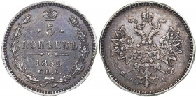 Russia 5 kopeks 1859 СПБ-ФБ
1.01 g. XF/XF Bitkin# 164 R. Rare! The coin has been mounted.