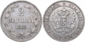 Russia - Grand Duchy of Finland 2 markkaa 1865 S
10.24 g. VF+/VF+ Bitkin# 617.