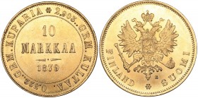 Russia - Grand Duchy of Finland 10 markkaa 1879 S
3.22 g. AU/UNC Bitkin# 615. Mint luster.