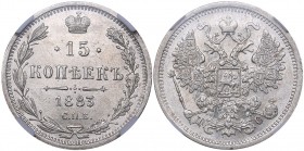 Russia 15 kopeks 1883 СПБ-ДС
NGC MS 63. Bitkin# 115. Mint luster. Rare condition.