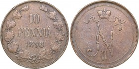 Russia - Grand Duchy of Finland 10 pennia 1898
12,64 g. F/F Bitkin# 426 R. Rare!