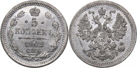 Russia 5 kopeks 1902 СПБ-АР
0.83 g. XF-/XF+ Mint luster! Bitkin# 178.