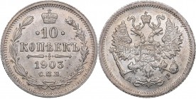 Russia 10 kopeks 1903 СПБ-АГ
1,78 g. UNC/UNC Mint luster. Bitkin# 155.