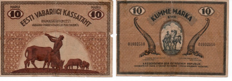 Estonia 10 marka 1919
F+. Pick# 46.