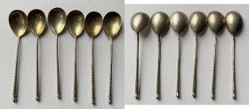 Russia tea spoons 84 silver (6)
(6) Total 105,54 g.