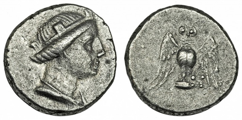 PONTOS. Misos. Dracma (300-125 a.C.). A/ Busto torreado de Tyche. R/ Lechuza con...