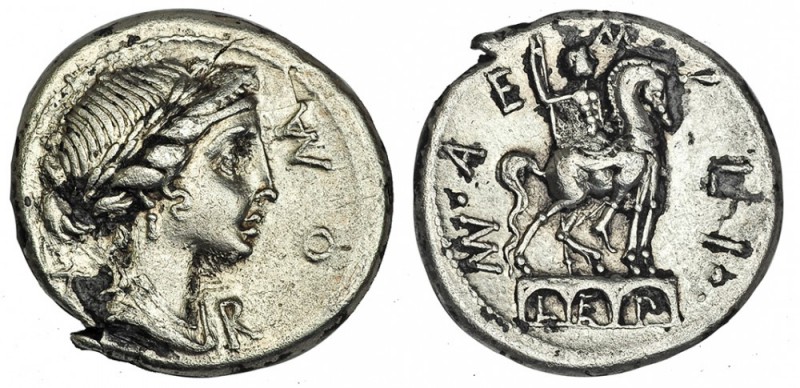 AEMILIA. Denario. Sur de Italia (114-113 a.C.). FFC-103. SB-7. Concreciones. MBC...