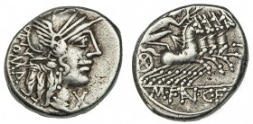 FANNIA. Denario. Taller auxiliar de Roma (123 a.C.). FFC-705. SB-1. MBC-.