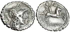 PORCIA. Denario. Roma (118 a.C.). FFC-1054. SB-8. Porosidades. MBC.