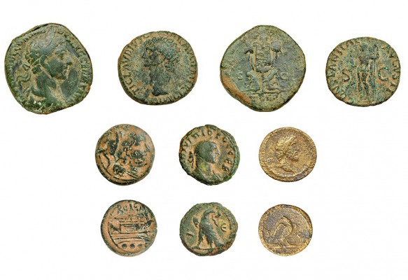 LOTE. 5 bronces romanos, incluyendo as de Claudio I y sestercio de Cómodo. Calid...