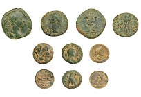 LOTE. 5 bronces romanos, incluyendo as de Claudio I y sestercio de Cómodo. Calidad media. BC+.