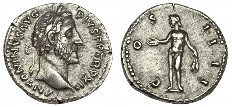 ANTONINO PÍO. Denario. Roma (148-149). A/ Cabeza laureada a der. R/ Genio de pie...