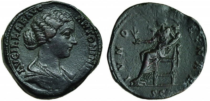 LUCILLA (Esposa de Lucio Vero). Sestercio. Roma. R/ Juno sentada a izq. con flor...