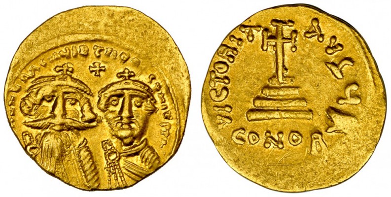 HERACLIO y HERACLIO CONSTANTINO. Sólido. Constantinopla. A/ Bustos de frente de ...