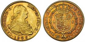 2 escudos. 1806. Madrid. FA. VI-1057. Rayita de ajuste. EBC.