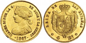 4 escudos. 1867. Madrid. VI-572. Pequeñas marcas. EBC-.