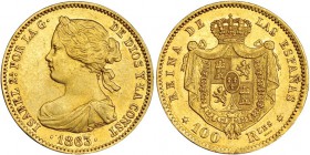 100 reales. 1863. Madrid. VI-650. EBC-.