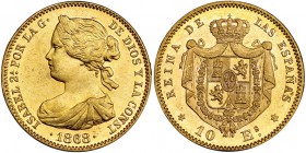 10 escudos. 1868*18-73. Madrid. VI-669. B.O. SC.