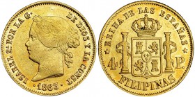 4 pesos. 1863. Manila. VI-688. Rayitas en anv. MBC+/EBC.