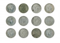 12 monedas de 50 centavos de peso. Manila. 1885. Calidad media MBC/MBC+.