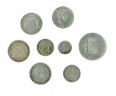 Peso, 1897, Manila; 50 centavos de peso (4): 1881, 1882, 1883 y 1885, Manila; 20 centavos de peso (2): 1883 y 1884, Manila; 10 centavos de peso, 1885,...