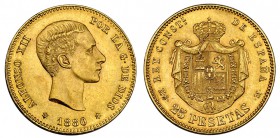 25 pesetas. 1880*18-80. Madrid. MSM. VII-108. Rebaba en rev. EBC.