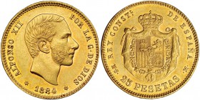 25 pesetas. 1884*18-84. Madrid. MSM. VI-113. EBC+. Escasa.