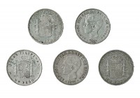 5 monedas de un peso. Manila. 1897. Calidad media MBC+.