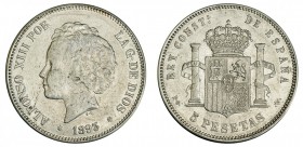 5 pesetas. 1893*18-93. Madrid. PGV. VII-186. Pequeñas marcas. MBC.