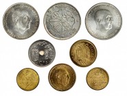 Lote 8 monedas de 25 céntimos, 1937; módulo peseta, pruebas de acuñación LA NAVAL, 1948, coincidente y no coincidente (2);2,50 Pesetas *54 y 56; 100 P...