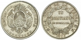 BOLIVIA. Boliviano. 1873. Potosí. FG. KM-160.1. EBC-/EBC.