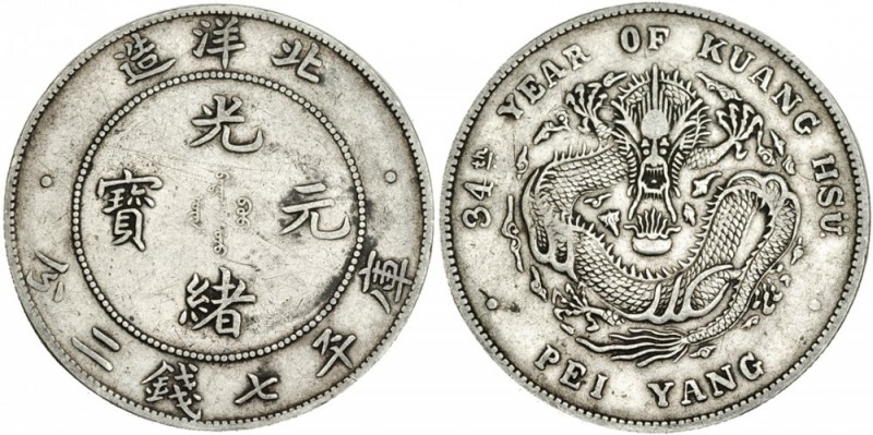 CHINA. Dólar. Provincia de Chihli. 1908. 24th Aniversario de Kuang Hsu. Y-73.2. ...