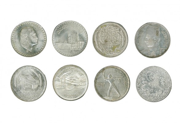 EGIPTO. 50 piastras (2), libras (3), 20 piastras (2) y 20 qirsh. Total: 8 piezas...
