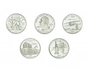 ESTADOS UNIDOS DE AMÉRICA.. Serie de 5 monedas de 1/4 dólar. 2001-S. New York, North Carolina, Rhode Island, Vermont, Kentucky. KM-319a-323a. Prueba....