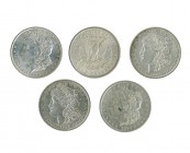 ESTADOS UNIDOS DE AMÉRICA. 5 monedas de 1 dólar Morgan; 1879, 1882-S, 1886, 1896 y 1897. EBC-/EBC.