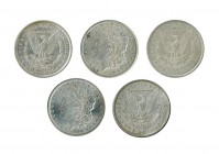 ESTADOS UNIDOS DE AMÉRICA. 5 monedas de 1 dólar Morgan. 1883, 1884-O, 1885, 1889 y 1889-O. EBC-/EBC+.