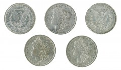 ESTADOS UNIDOS DE AMÉRICA. 5 monedas de 1 dólar Morgan. 1878, 1880-O, 1887-O, 1890 y 1890-O. MBC+/EBC.