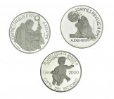 VATICANO. Lote de 3 piezas. 5000 liras, 2001-R; 2000 liras (2): 2000 y 2001. KM-339, 340 y 353. Prueba.