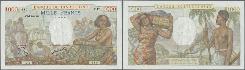 Tahiti
1000 Francs ND(1940-57) P. 15 in exceptional condition for this type of ...